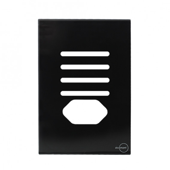 Placa P/ 4 Interruptores + Tomada (especial) - Novara Glass Preto Brilhante Placa P/ 4 Interruptores + Tomada (especial) - Novara Glass Preto Brilhante